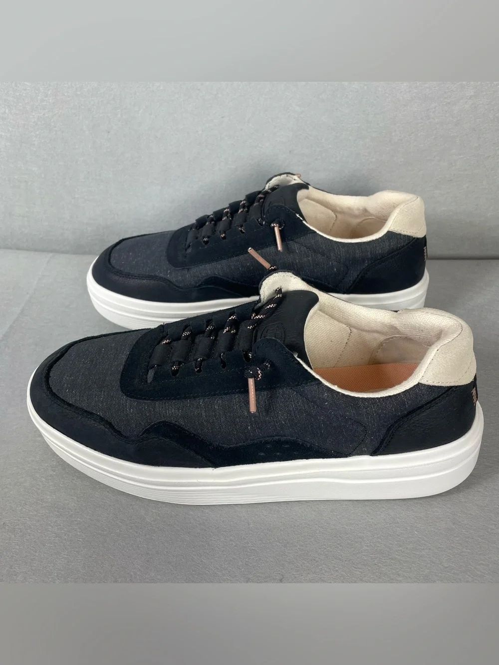 Hey Dude Hudson Lift Sport Womens Size 12 Black Leather Platform Sneakers